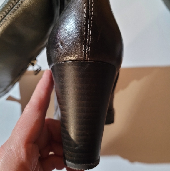 3 inch heel brown leather knee-high boots - Picture 10 of 15